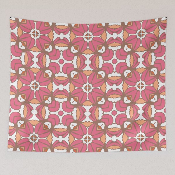 Item preview, Geometric pattern in warm orange and peach tones with floral motifs 13 designed and sold by AneissPiaf.