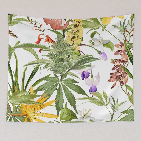 Item preview, Cannabis leaf, tropical flowers. Marijuana legalize symbol. designed and sold by MatyKotiv.