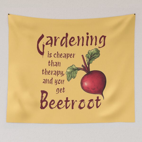 Item preview, Beetroot Gardening Art – Retro Garden Therapy Quote Print - Mustard Yellow designed and sold by CroesCreations.
