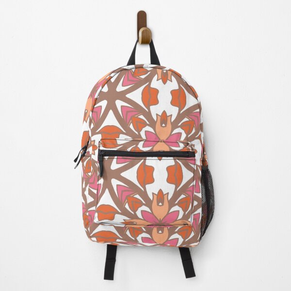 Item preview, Geometric pattern in warm orange and peach tones with floral motifs 14 designed and sold by AneissPiaf.