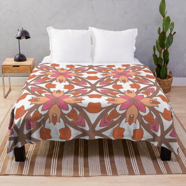 Item preview, Geometric pattern in warm orange and peach tones with floral motifs 14 designed and sold by AneissPiaf.