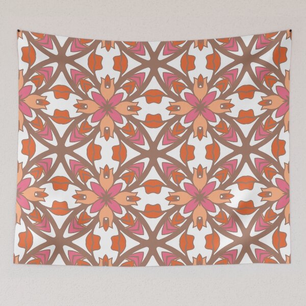 Item preview, Geometric pattern in warm orange and peach tones with floral motifs 14 designed and sold by AneissPiaf.