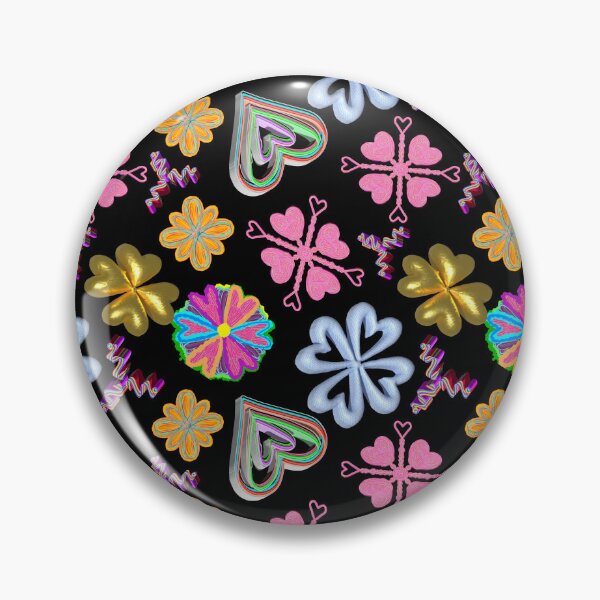 Item preview, 3D Colorful Hearts and Flowers Black Background / Valentines Hearts Repeating Pattern designed and sold by Victoria Rose.