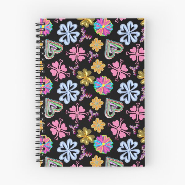 Item preview, 3D Colorful Hearts and Flowers Black Background / Valentines Hearts Repeating Pattern designed and sold by Victoria Rose.