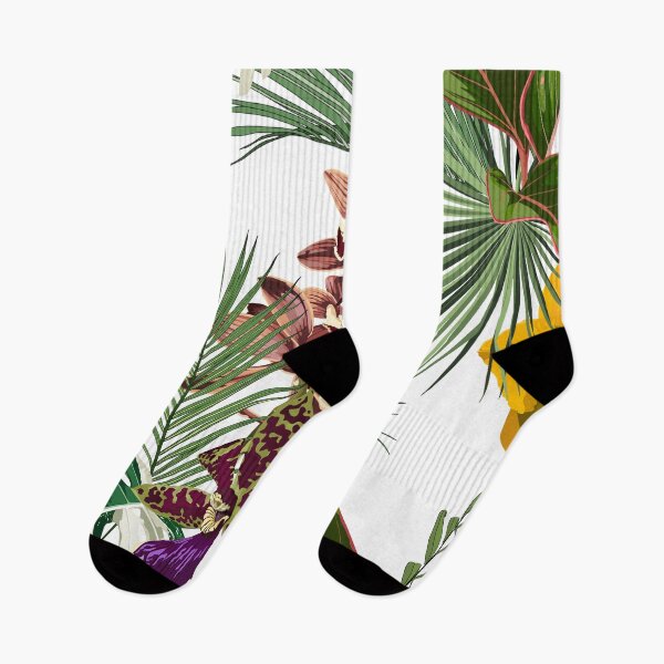 Item preview, Tropical yellow brown orchid flowers and palm leaves in summer print.  designed and sold by MatyKotiv.