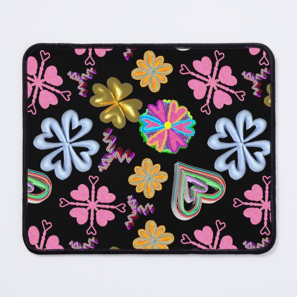 Item preview, 3D Colorful Hearts and Flowers Black Background / Valentines Hearts Repeating Pattern designed and sold by Victoria Rose.