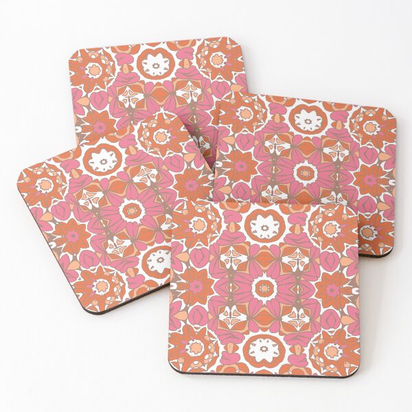 Item preview, Geometric pattern in warm orange and peach tones with floral motifs 15 designed and sold by AneissPiaf.