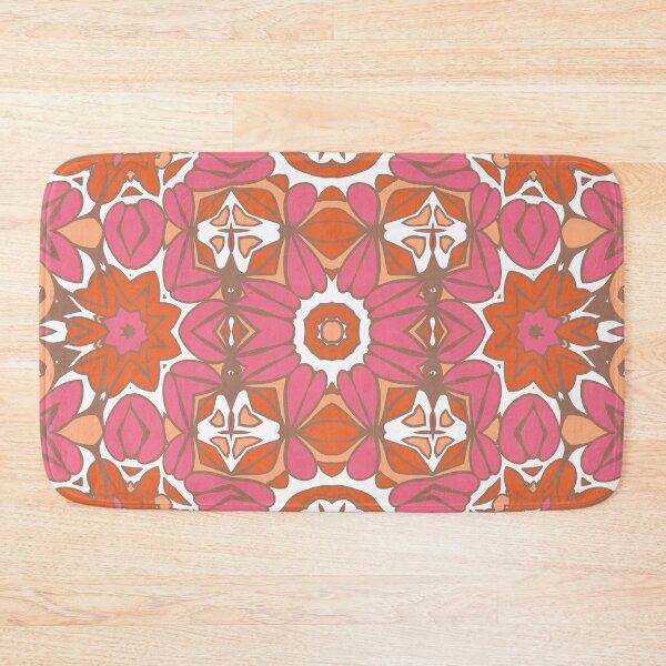 Item preview, Geometric pattern in warm orange and peach tones with floral motifs 15 designed and sold by AneissPiaf.