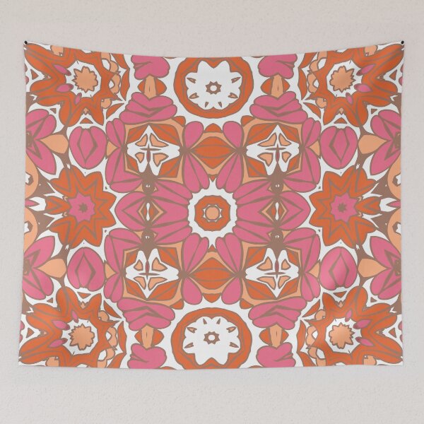 Item preview, Geometric pattern in warm orange and peach tones with floral motifs 15 designed and sold by AneissPiaf.