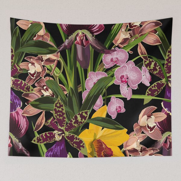 Item preview, Watercolor style yellow, brown, bordo, pink orchid flowers seamless pattern. designed and sold by MatyKotiv.