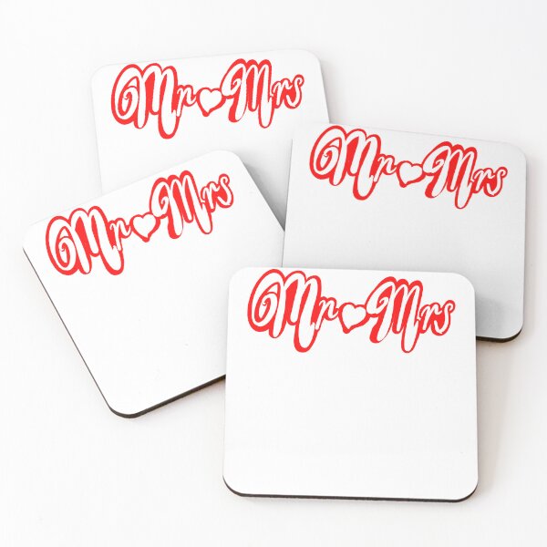 Item preview, Mr Mrs mister mistress for wedding anniversary newly wed Valentine’s Day wife husband, couple. Romantic White cursive text on red background with love heart designed and sold by Artonmytee.