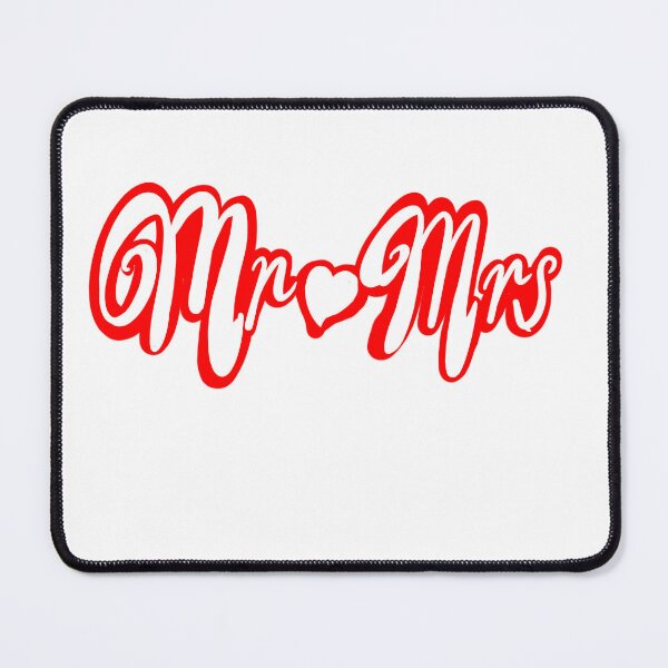 Item preview, Mr Mrs mister mistress for wedding anniversary newly wed Valentine’s Day wife husband, couple. Romantic White cursive text on red background with love heart designed and sold by Artonmytee.