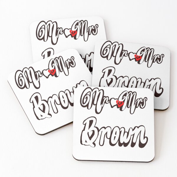 Item preview, Mr Mrs Brown Personalised mister mistress for wedding anniversary newly wed Valentine’s Day wife husband, couple. Romantic White cursive text on black background with love heart designed and sold by Artonmytee.