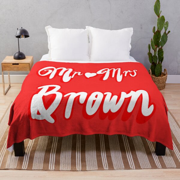Item preview, Mr Mrs Brown Personalised mister mistress for wedding anniversary newly wed Valentine’s Day wife husband, couple. Romantic White cursive text on red background with love heart designed and sold by Artonmytee.
