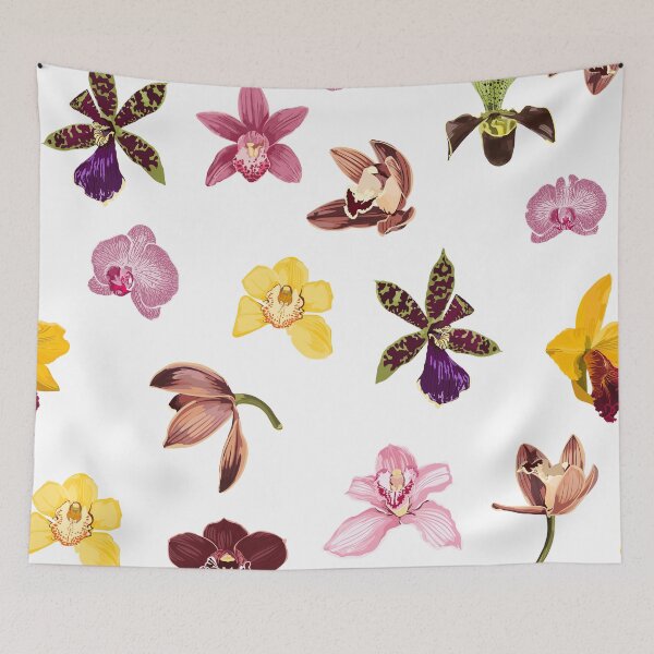 Item preview, Watercolor style yellow, brown, bordo, pink orchid flowers seamless pattern. designed and sold by MatyKotiv.