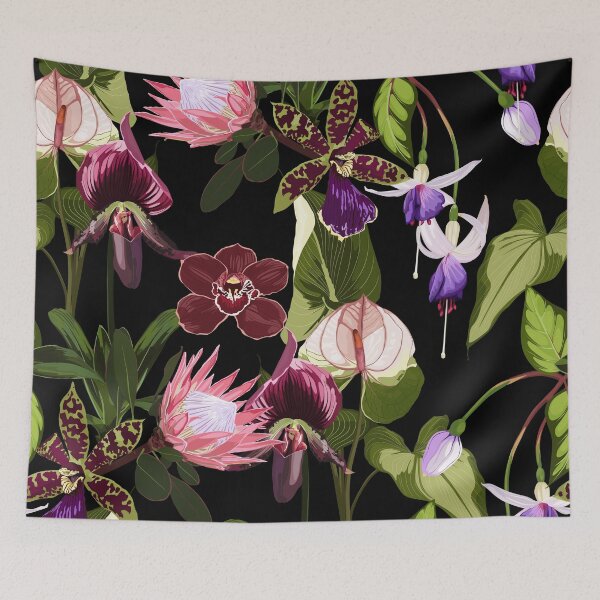 Item preview, Watercolor style yellow, brown, bordo, pink exotic flowers seamless pattern. designed and sold by MatyKotiv.