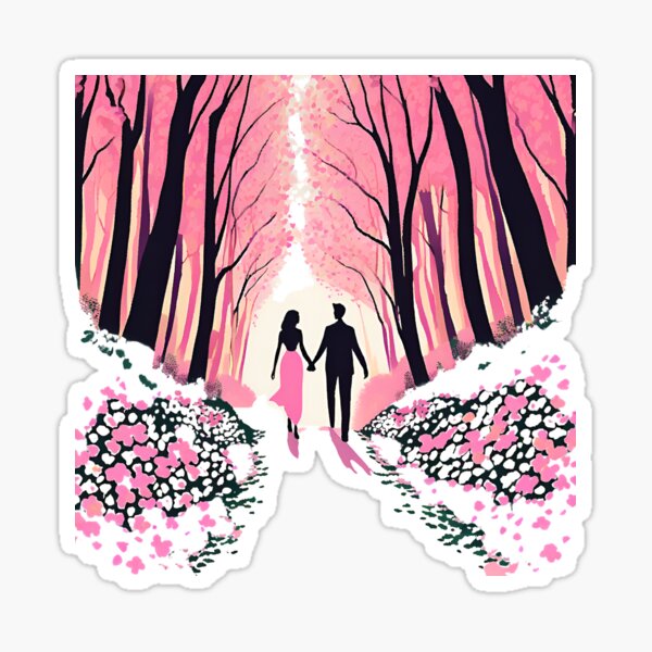 Item preview, couple in the pink forest happy valentines day  designed and sold by Rainbow Paws Garden.