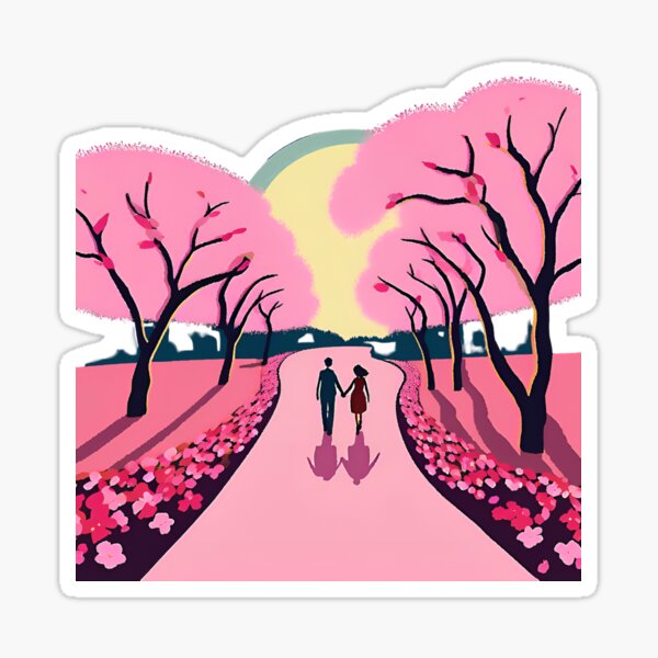 Item preview, couple in the pink landscape happy valentines day  designed and sold by Rainbow Paws Garden.