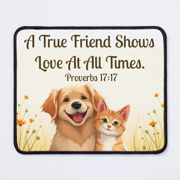 Item preview, A true friend shows love at all times. Proverbs 17:17 (Dog & Cat) designed and sold by svarupa.