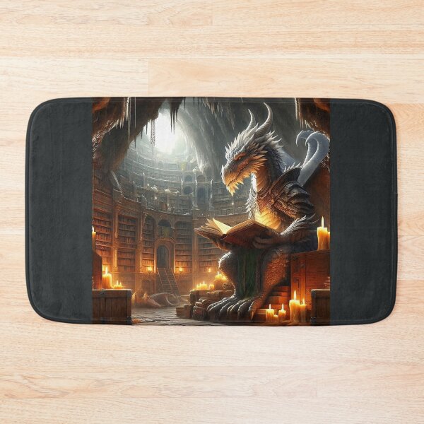 Item preview, Fantasy Dragon Reads Books in Library Goth Magic Dungeon Candlelight Myth DND, Horror, Gothic,Bookish Nerd designed and sold by TheTimeTaxi.