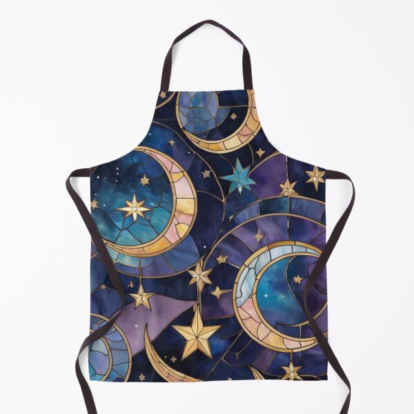 Item preview, Celestial Stained Glass Print Moon & Stars, Faux Stain Glass Starry Night Sky Design designed and sold by PixelStoneDesign .