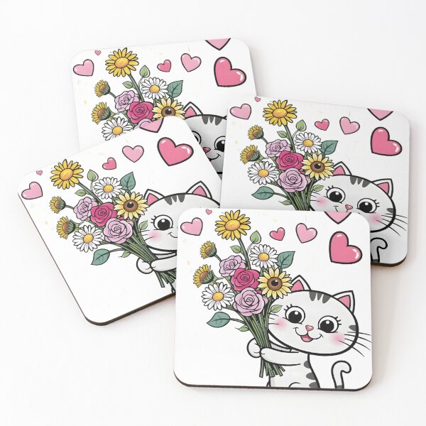 Item preview, Cute cat with bouquet of flowers on Valentine's Day designed and sold by BearsAndSkulls.