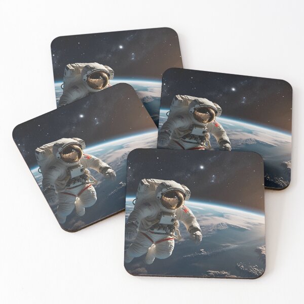 Item preview, An astronaut floating in space, gazing at Earth, surrounded by cosmic light designed and sold by johndesignwaves.