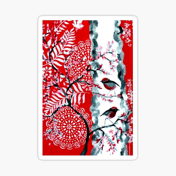 Item preview, Red and Black Designs with 2 Robins designed and sold by cathyjacobs.