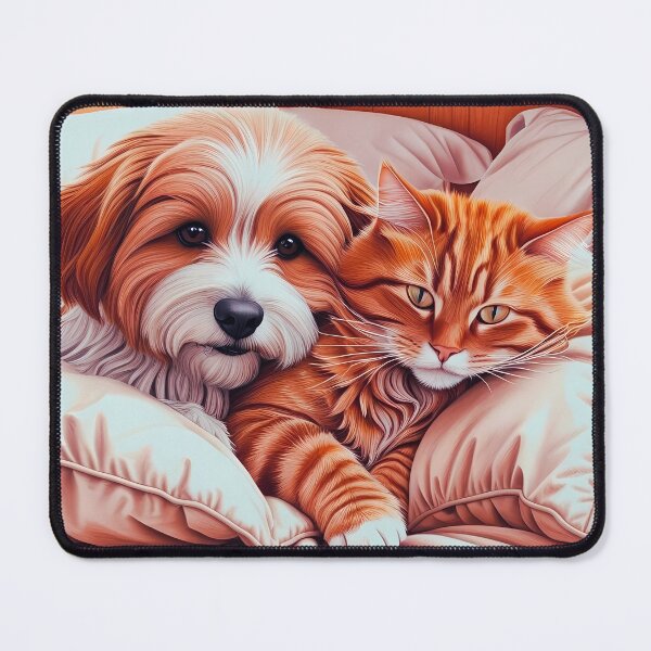 Item preview, "Cozy Valentine: Dog and Cat Friendship Art – A Perfect Gift for Animal designed and sold by RoadMail.