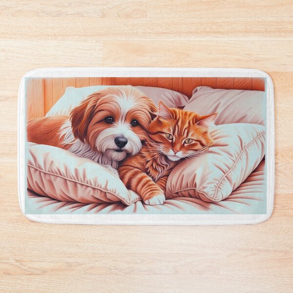 Item preview, "Cozy Valentine: Dog and Cat Friendship Art – A Perfect Gift for Animal  designed and sold by RoadMail.