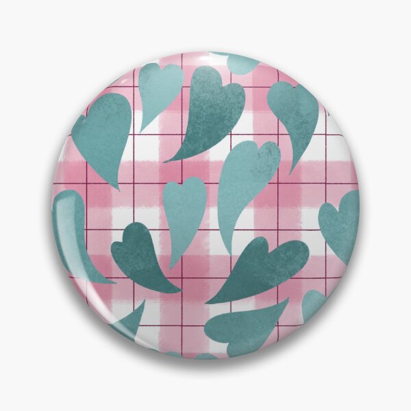 Artikelvorschau, Blaugrüne Herzen auf rosa Gingham - Muster zum Valentinstag entworfen und verkauft von AnnikaisDrawing.