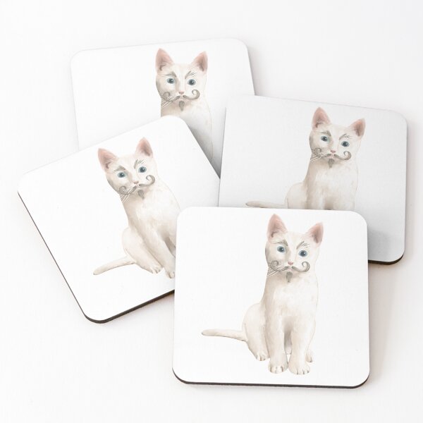 Item preview, Cat with a moustache! Hand drawn white cat designed and sold by Pocket Doodle Stickers.