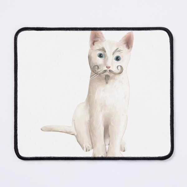 Item preview, Cat with a moustache! Hand drawn white cat designed and sold by Pocket Doodle Stickers.