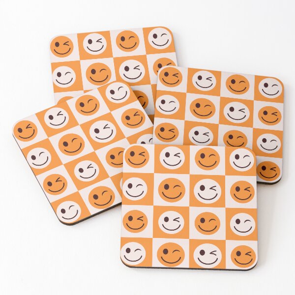 Item preview, Checkered Winking Face on Orange and White Checkerboards  designed and sold by Yasminepatterns .
