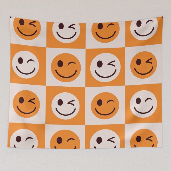 Item preview, Checkered Winking Face on Orange and White Checkerboards  designed and sold by Yasminepatterns .
