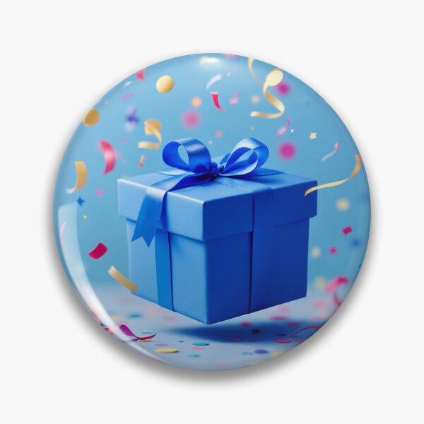 Item preview, Blue box ribbon and is surrounded by multicolored confetti and streamers designed and sold by artumbre.