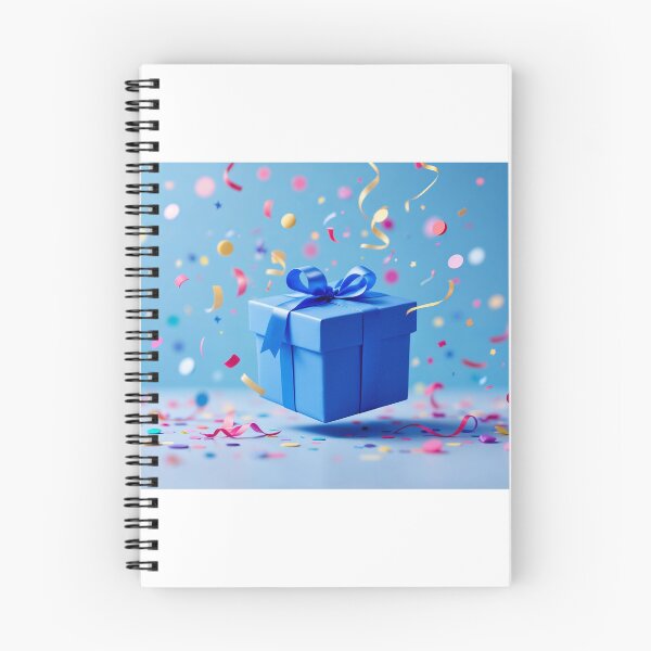 Item preview, Blue box ribbon and is surrounded by multicolored confetti and streamers designed and sold by artumbre.