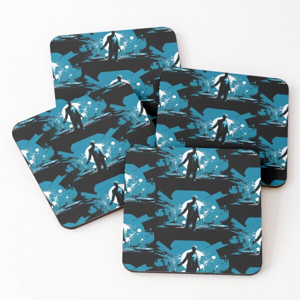 Item preview, Djovan - Urban DJ Silhouette on Neon Blue Background designed and sold by djovan.