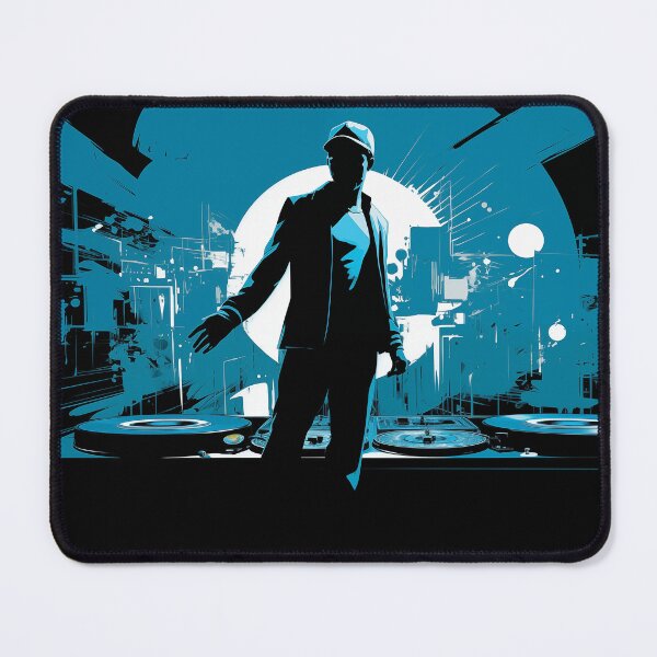 Item preview, Djovan - Urban DJ Silhouette on Neon Blue Background designed and sold by djovan.