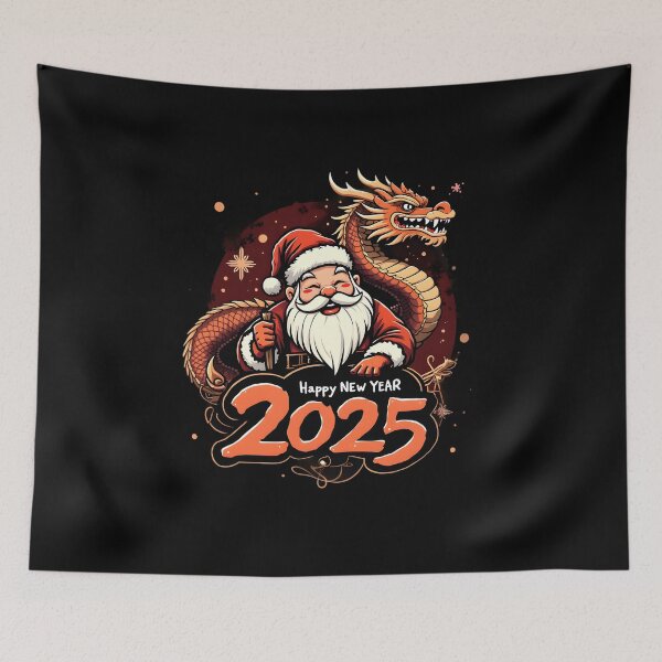 Item preview, Happy New Year 2025: Santa Claus with Golden Dragon Illustration designed and sold by Nihonify.