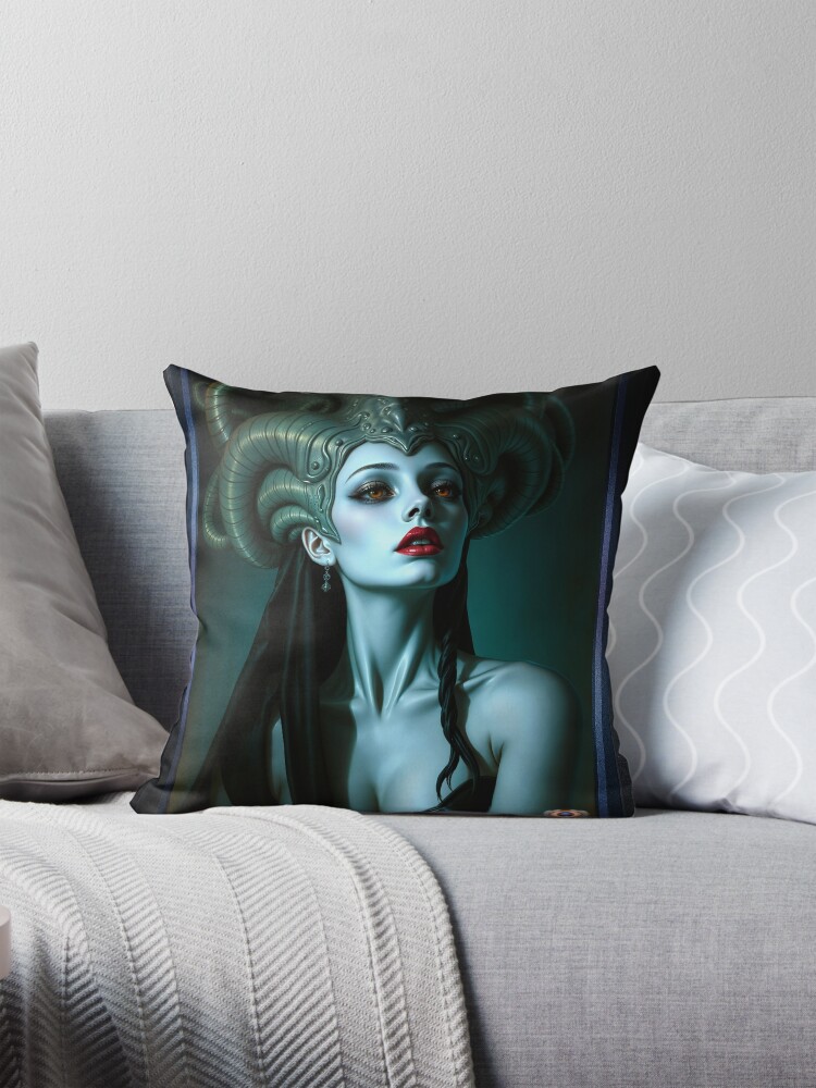 The Enigmatic Portrait of the Majestic Telayia of Sentoya Prime Captivating AI Concept Art by Xzendor7 Decorative Art Print Throw Pillow