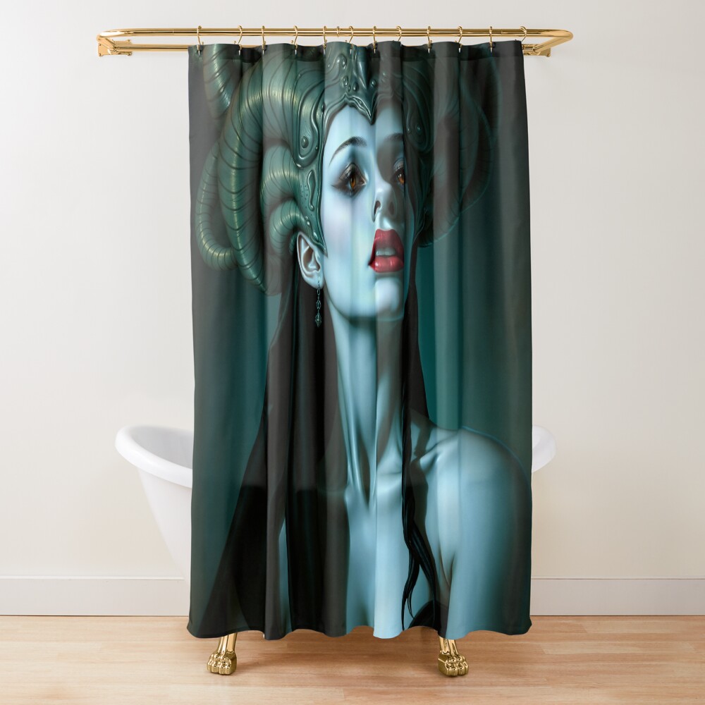 The Enigmatic Portrait of the Majestic Telayia of Sentoya Prime Captivating AI Concept Art by Xzendor7 Decorative Art Print Shower Curtain