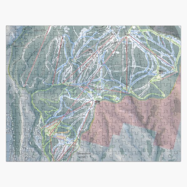 Vista previa del artículo con la obra «Mapa de senderos de Steamboat Resort», diseñado y vendido por Mapsynergy Skimaps.