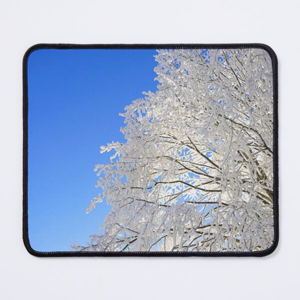 Item preview, White frost frozen on branches against blue sky. designed and sold by claireseyeview.
