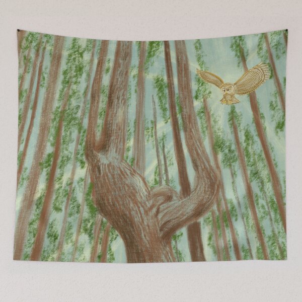 Item preview, Ancient trees and an owl in the forest designed and sold by greenPQBstudio.