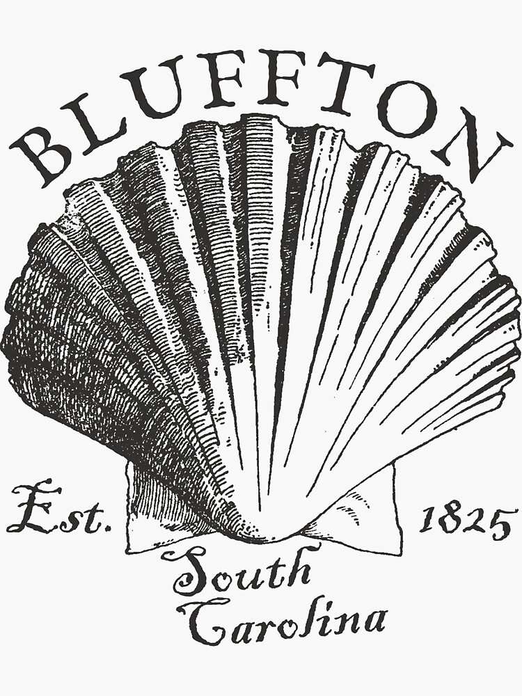 Thumbnail 3 of 3, Sticker, Vintage-Style Bluffton South Carolina Shell – Black designed and sold by SurfingLocales.