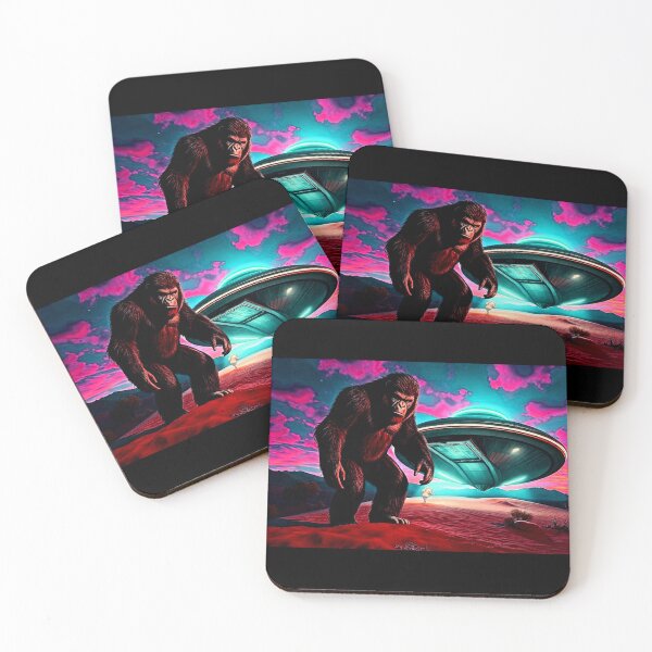 Item preview, UFO drops Bigfoot off -  Retro cryptid Art designed and sold by Earth Nature Creations.