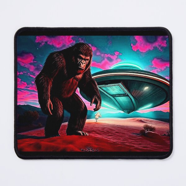 Item preview, UFO drops Bigfoot off -  Retro cryptid Art designed and sold by Earth Nature Creations.