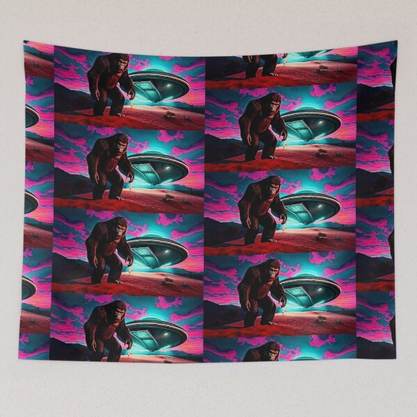 Item preview, UFO drops Bigfoot off -  Retro cryptid Art designed and sold by Earth Nature Creations.