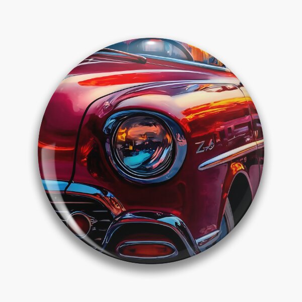 Artikelvorschau, Roter Vintage Chevy BelAir in Havanna – Impressionistisches Gemälde bei Sonnenuntergang entworfen und verkauft von RvinJo8.